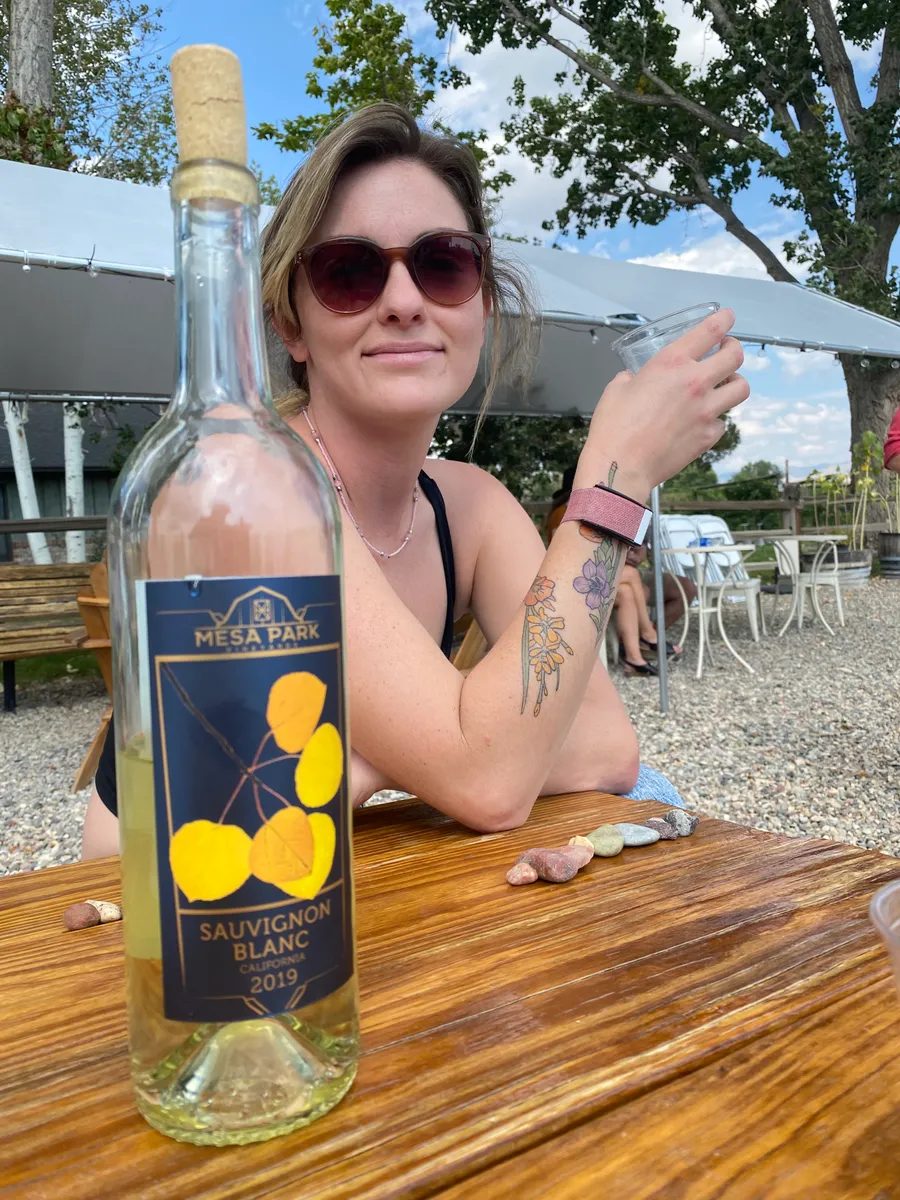 Patio wine tasting at Mesa Park Vineyards in Palisade, Colorado