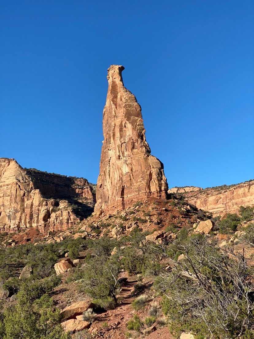 Independence Monument rising from the canyon floor in Colorado National Monument