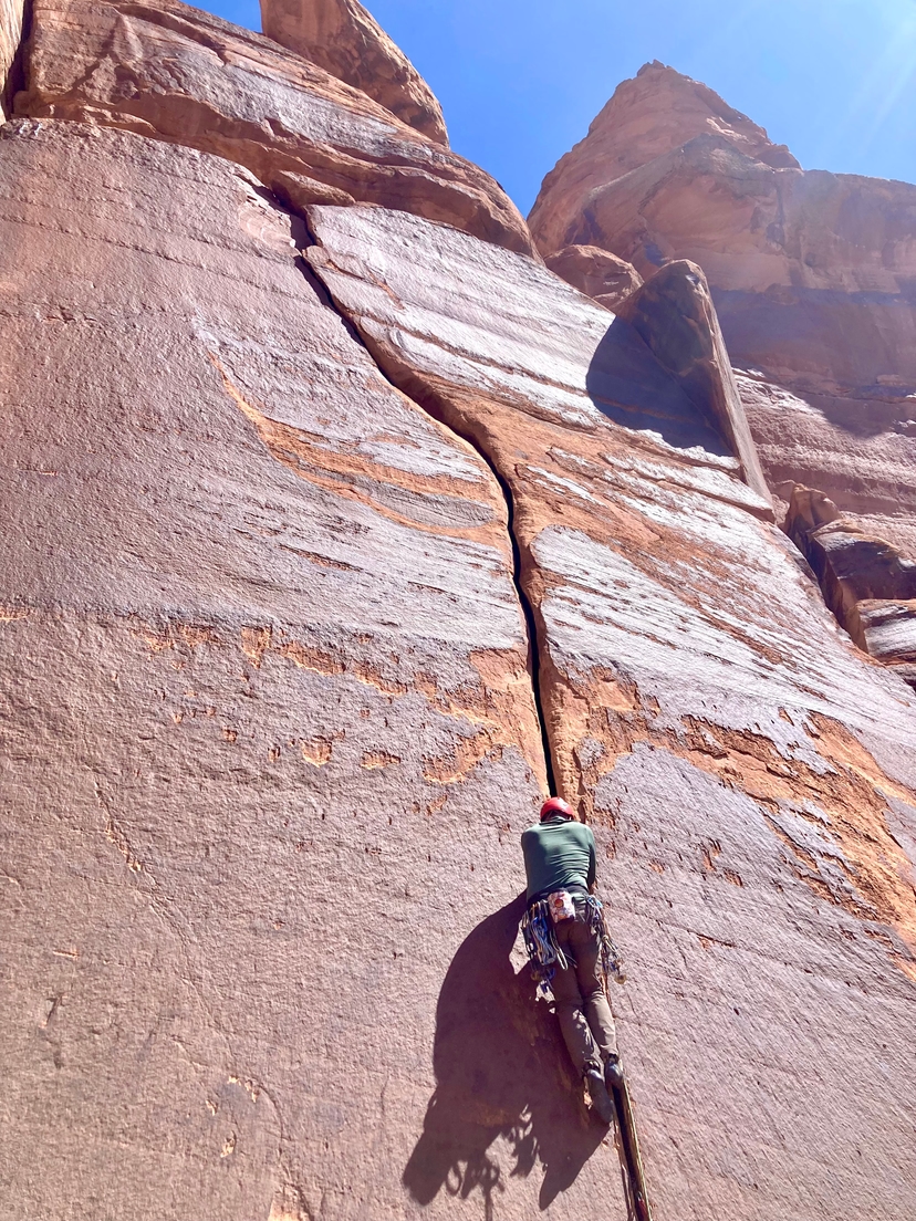 Crack climbing on desert sandstone near Grand Junction, Colorado